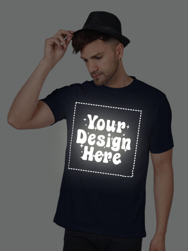 Navy Blue Reflective Print Customize Man Tshirt - Image 6