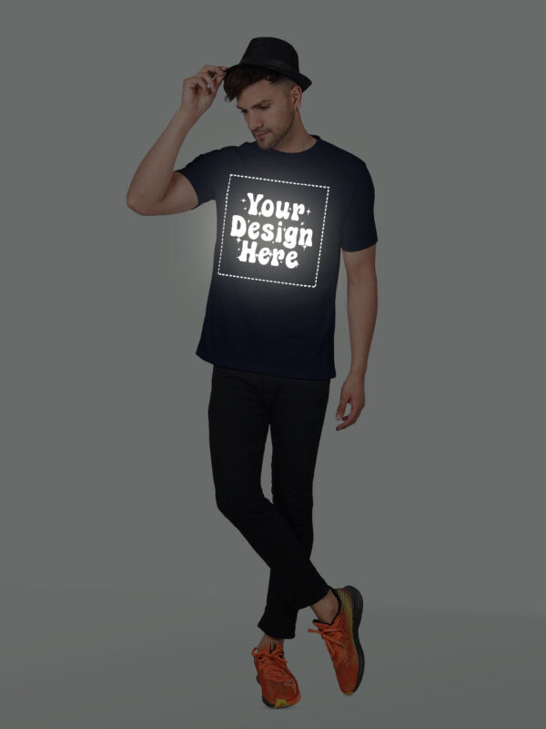 Navy Blue Reflective Print Customize Man Tshirt - Image 4