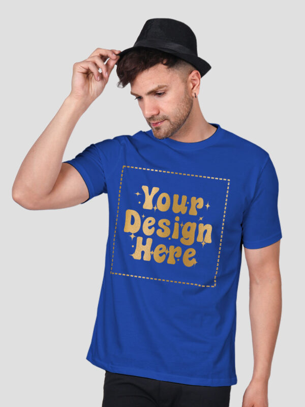 Man Customize Royal Blue Gold Printed Tshirt - Image 2