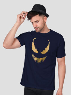 Nblue Cotton Venom Men Gold Printed T-shirt