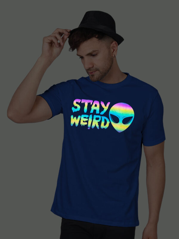 Rblue Cotton Stay Weird Men Men Rainbow Reflective T-shirt