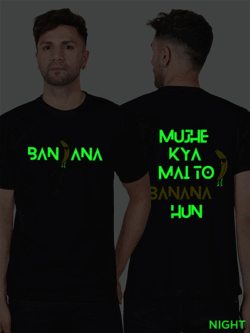 Black Cotton Banana Men Glow in Dark T-shirt