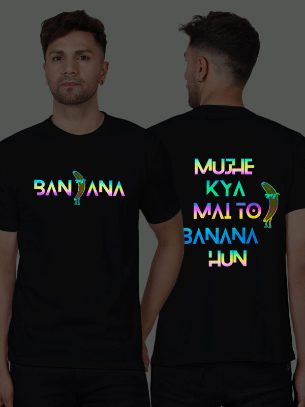 Black Cotton Banana Men Rainbow Reflective T-shirt