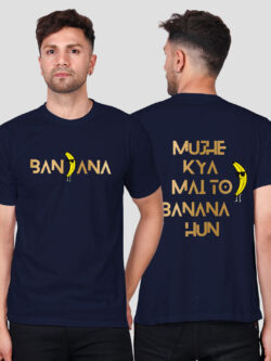 Nblue Cotton Banana Men Gold Printed T-shirt