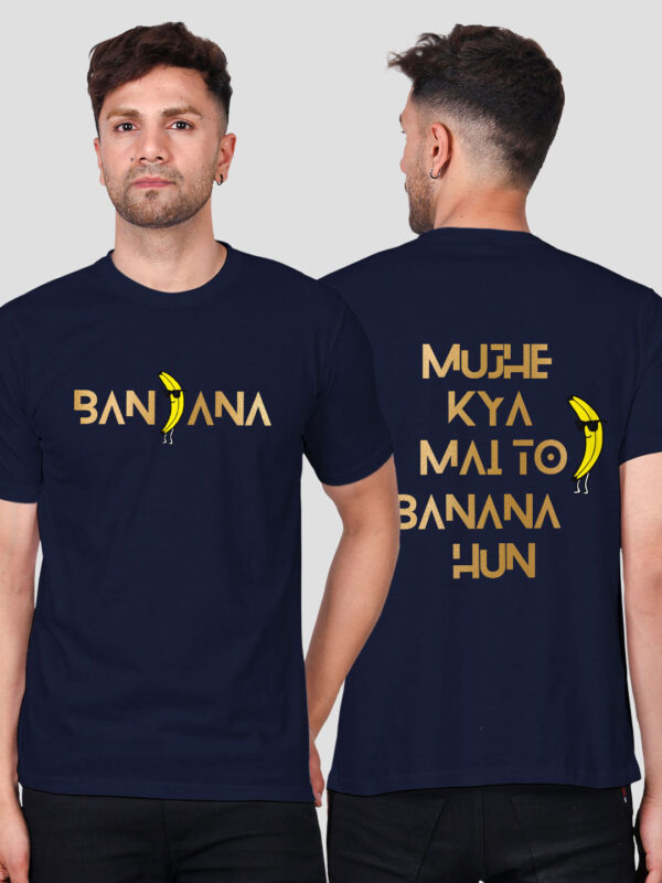 Nblue Cotton Banana Men Gold Printed T-shirt