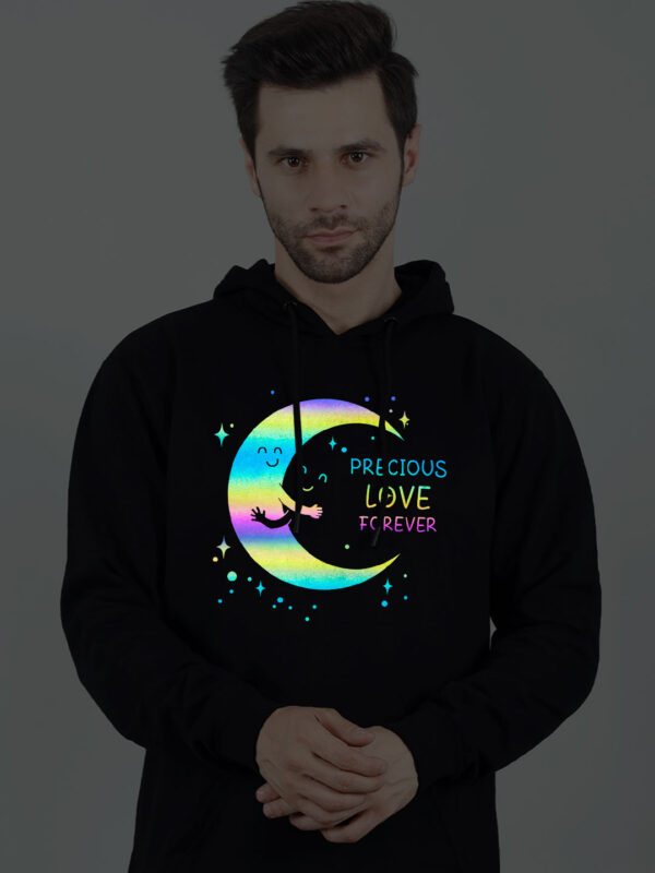 Moon Loves Night Rainbow Reflective Man Black Hoodie - Image 1