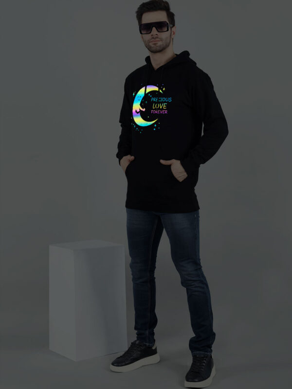 Moon Loves Night Rainbow Reflective Man Black Hoodie - Image 5