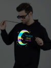 Moon Loves Night Rainbow Reflective Man Black Hoodie - Image 3
