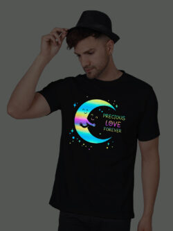 Black Cotton Moon Loves Men Rainbow Reflective T-shirt