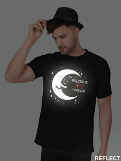 Black Cotton Moon Loves Night Men Reflective T-shirt