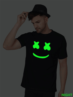 Black Cotton Marshmello Men Glow in Dark T-shirt