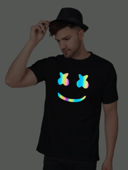 Black Cotton Marshmello Men Rainbow Reflective T-shirt