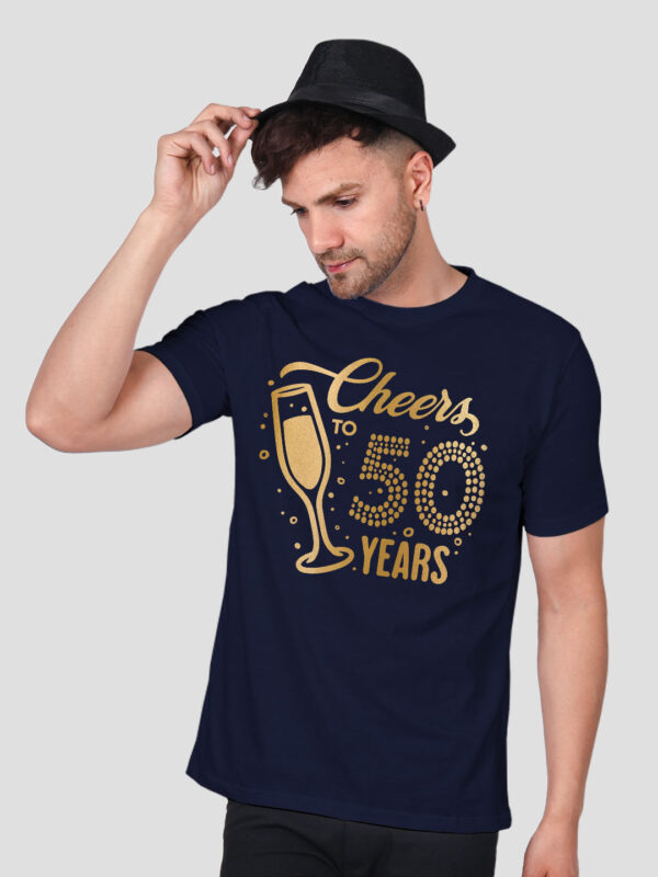 Nblue Cotton Cheer to Years Men Gold Printed T-shirt