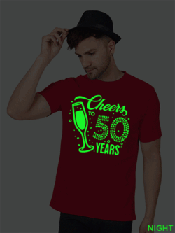 Red Cotton Cheer to Years Men Glow in Dark T-shirt