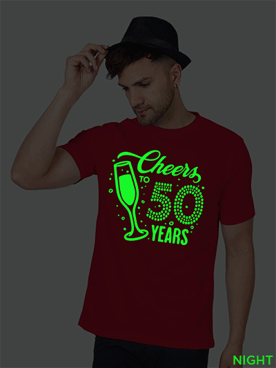 Red Cotton Cheer to Years Men Glow in Dark T-shirt