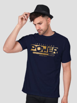 Nblue Cotton Installing Power Men Gold Printed T-shirt