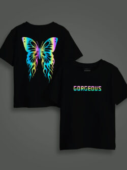 Gorgeous Butterfly Rainbow Reflective Kids Glow Tshirt