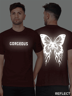 Maroon Cotton Gorgeous Butterfly Men Reflective T-shirt