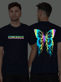 Nblue Cotton Gorgeous Butterfly Men Rainbow Reflective T-shirt