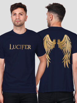 Nblue Cotton Lucifer Men Gold Printed T-shirt