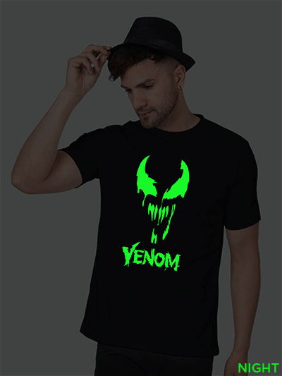 Black Cotton Venom Stylish Men Glow in Dark T-shirt