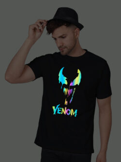 Black Cotton Venom Stylish Men Rainbow Reflective T-shirt