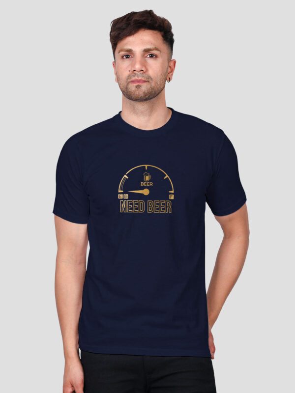 Nblue Cotton Need Beer Men Gold Printed T-shirt