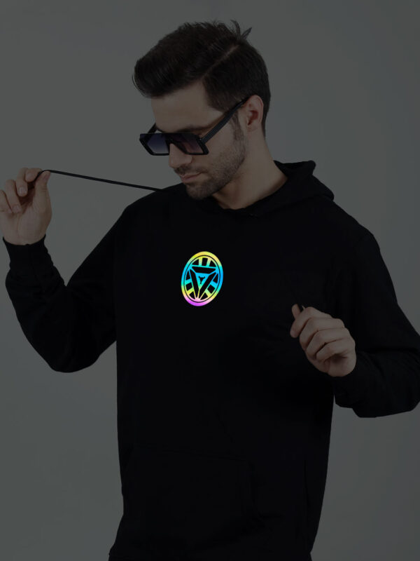 Arc Reactor  Rainbow Reflective Man Black Hoodie - Image 3
