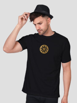 Black Cotton Arc Reactor Men Gold Printed T-shirt