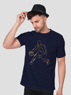 Nblue Cotton Basket Ball player Men Gold Printed T-shirt