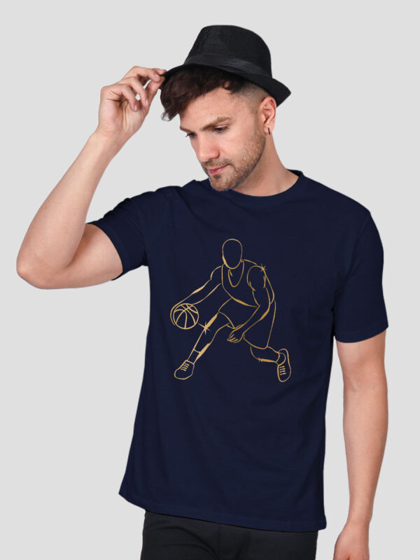 Nblue Cotton Basket Ball player Men Gold Printed T-shirt