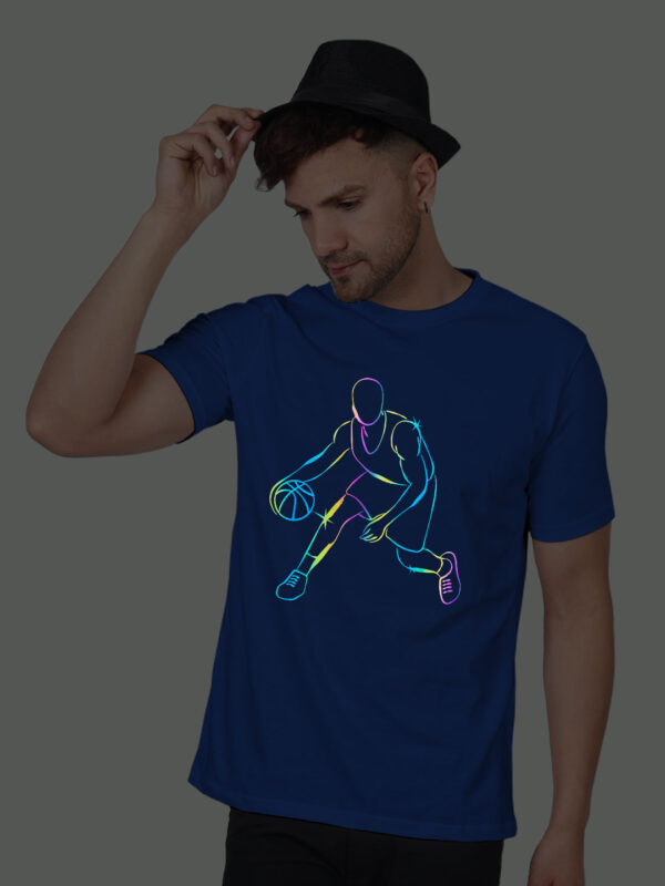 Rblue Cotton Basket Ball player Men Rainbow Reflective T-shirt