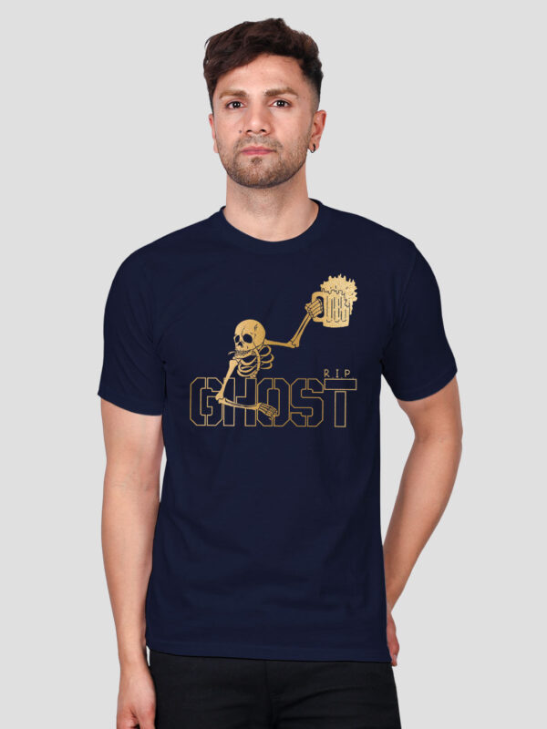 Nblue Cotton Ghost Beer Men Gold Printed T-shirt