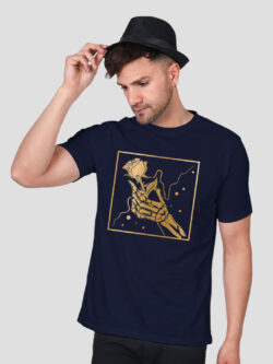 Nblue Cotton Rose in Sky Men Gold Printed T-shirt