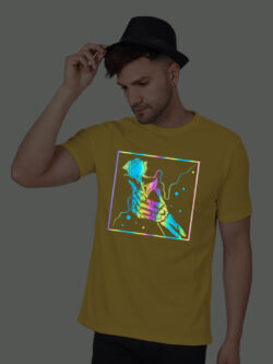 Yellow Cotton Rose in Sky Men Rainbow Reflective T-shirt