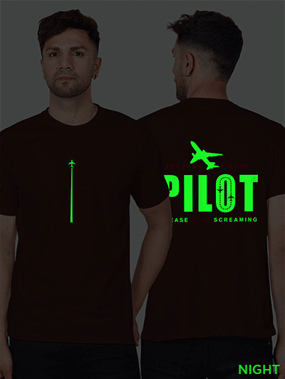 Maroon Cotton Pilot Men Glow in Dark T-shirt
