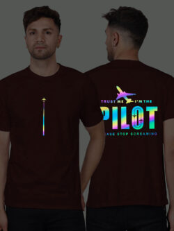 Maroon Cotton Pilot Men Rainbow Reflective T-shirt