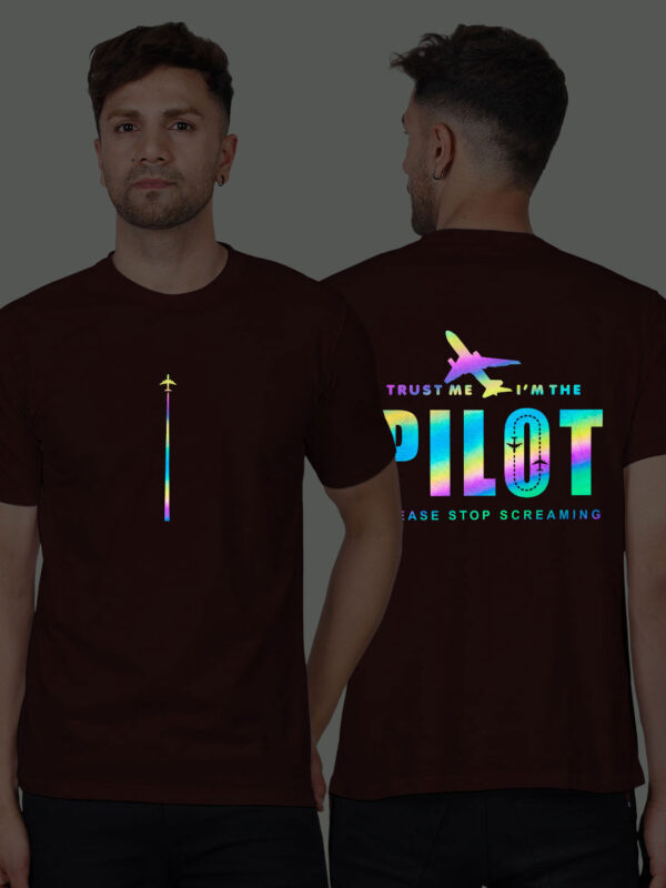 Maroon Cotton Pilot Men Rainbow Reflective T-shirt