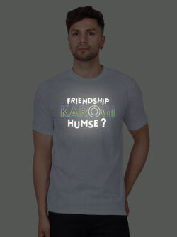 Grey Cotton Friendship Karogi Humse Men Rainbow Reflective T-shirt