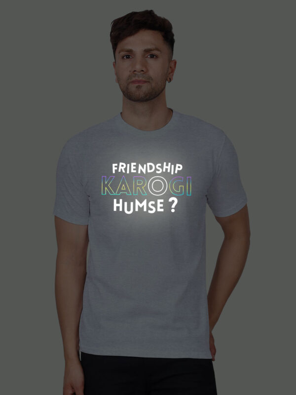 Grey Cotton Friendship Karogi Humse Men Rainbow Reflective T-shirt