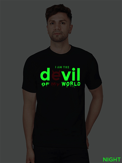 Black Cotton Devil Men Glow in Dark T-shirt