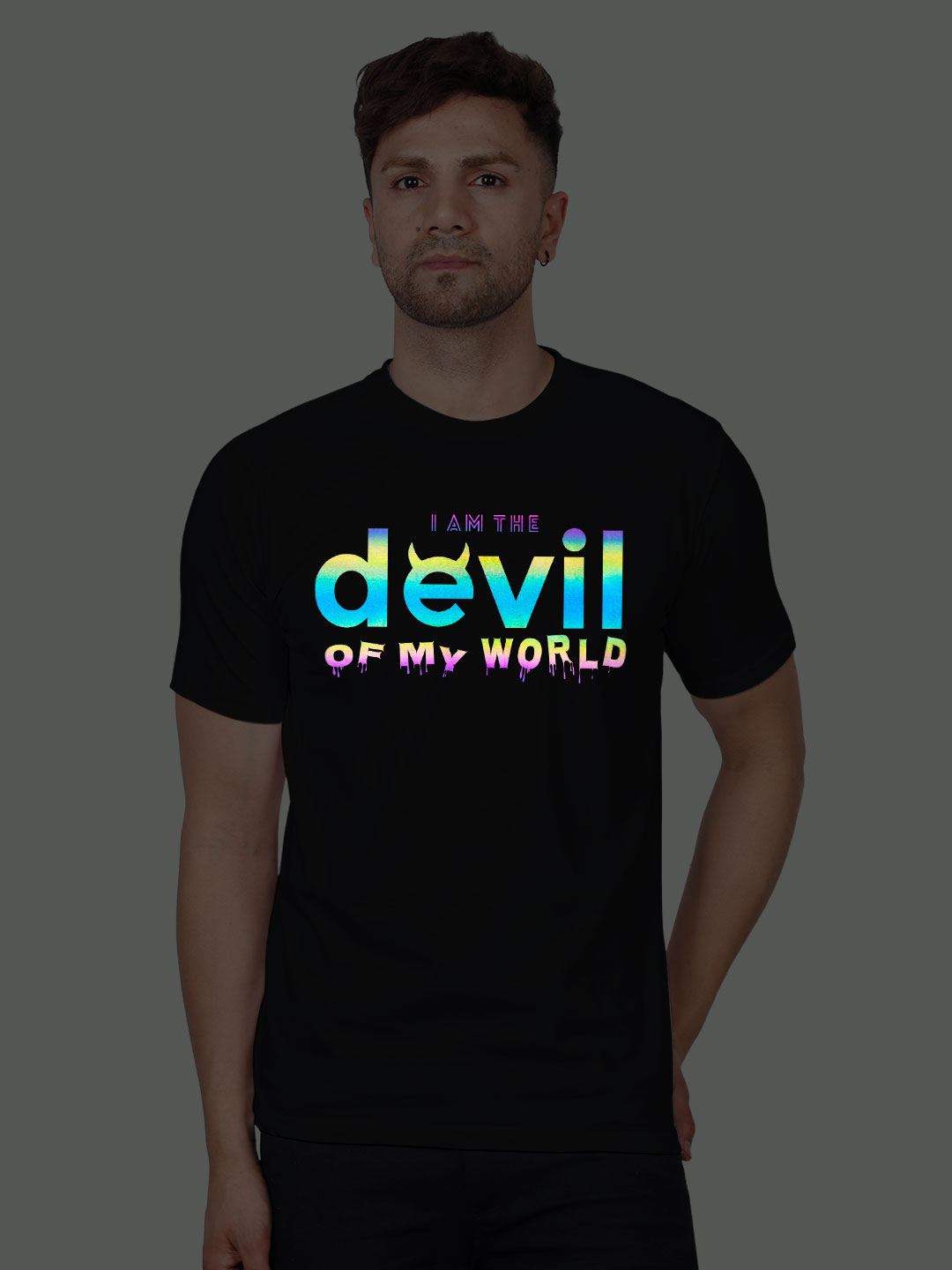 Black Cotton Devil Men Rainbow Reflective T-shirt