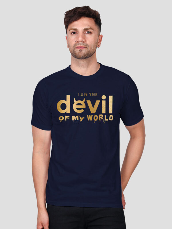 Nblue Cotton Devil Men Gold Printed T-shirt