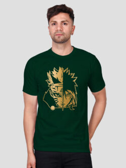 Bgreen Cotton Naruto Men Gold Printed T-shirt