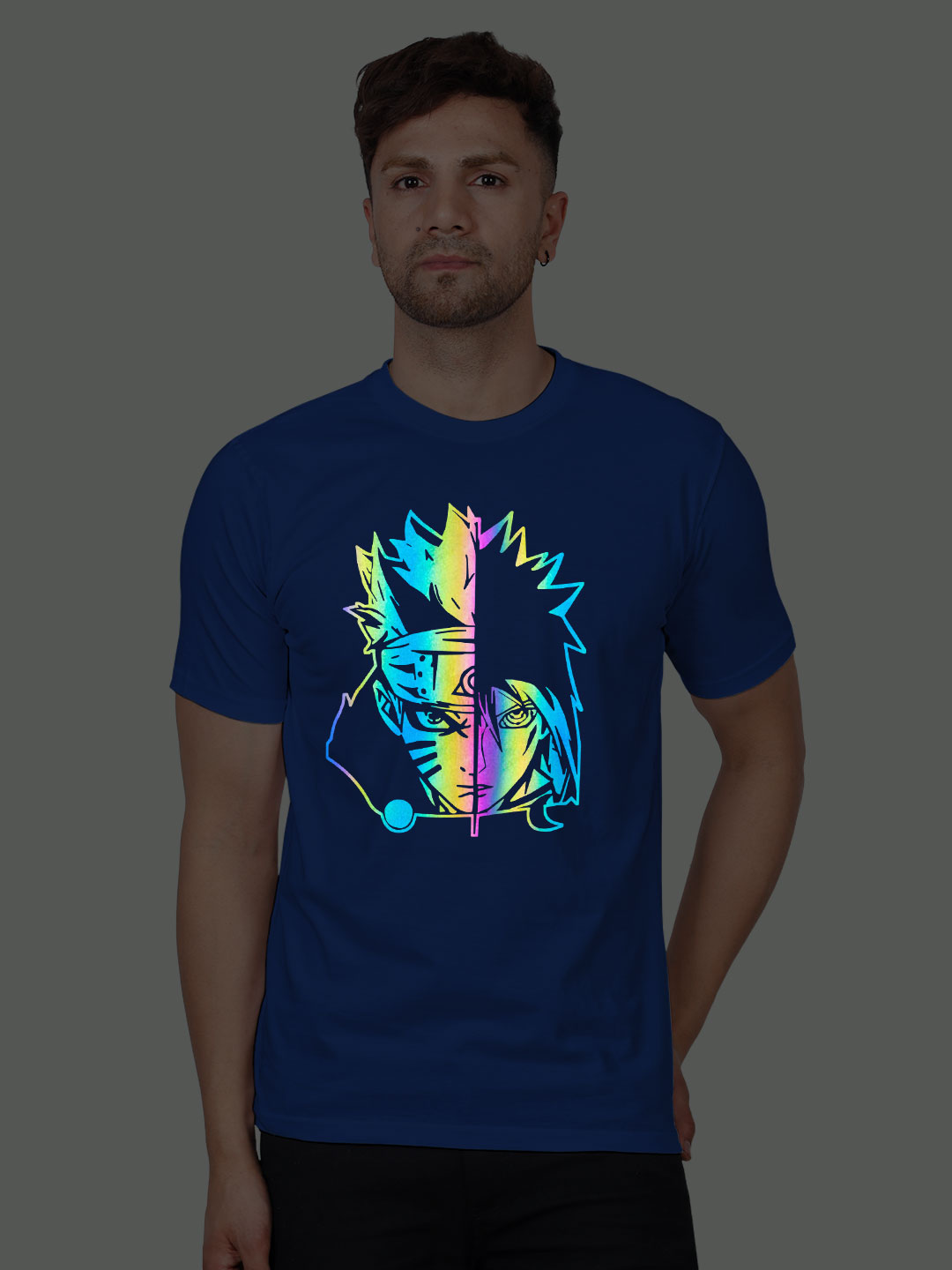 Rblue Cotton Naruto Men Rainbow Reflective T-shirt