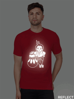 Red Cotton Krishna Men Reflective T-shirt