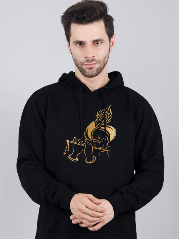 Flute Krishna Hoodie Metalic Gold Print - Image 1