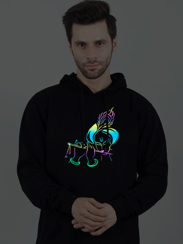 Flute Krishna Rainbow Reflective Man Black Hoodie - Image 1