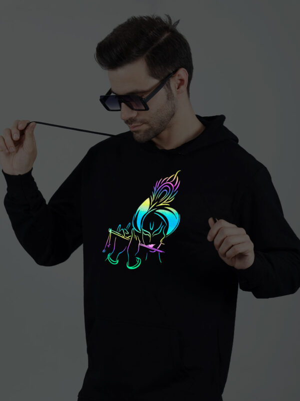 Flute Krishna Rainbow Reflective Man Black Hoodie - Image 3