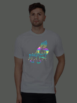 White Cotton Flute Krishna Men Rainbow Reflective T-shirt